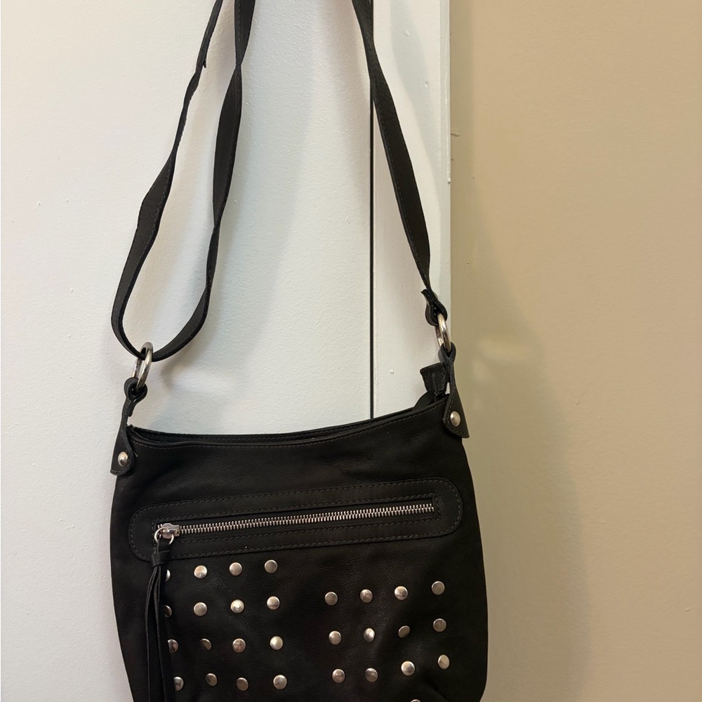 Maurizio Taiuti Dark Brown/Black Crossbody Bag with Silver Studs